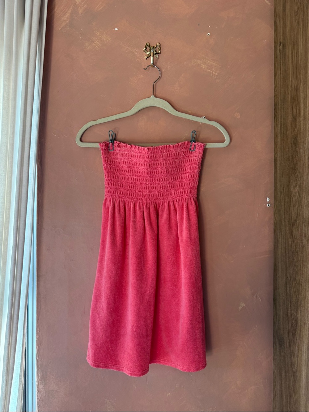 2000s vintage Juicy Couture Hot Pink Strapless Tube Dress with Smocked Bodice
